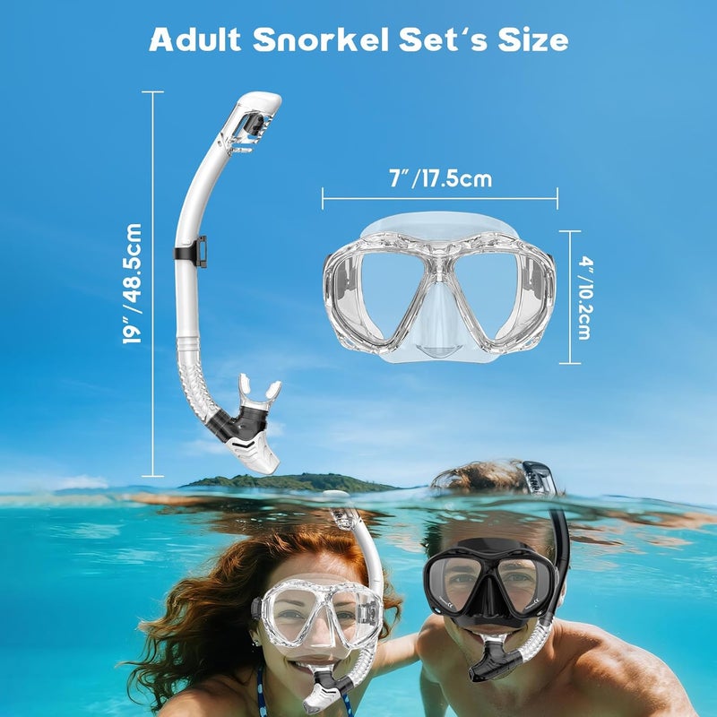 wutrye Snorkeling Gear for Adults, Dry Top Snorkel Mask Set, Diving Scuba Mask, Swimming Goggles with Nose Cover, HD Tempered Glass Panoramic Swim Freediving Anti-Leak Anti-Fog Travel Packages - Image 4